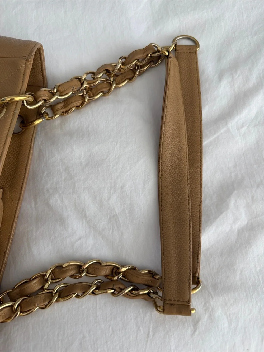 CHANEL Vintage Caviar Quilted Tan Leather Shoulder Tote with Gold Chain Straps - Picture 7 of 16